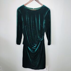 Vince Camuto Ruched Velvet Sheath Dress Womens 12 Emerald Green Cocktail Party